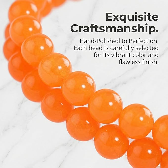 8mm Natural Orange Chalcedony Round Bead - 45PCS Bulk Gemstone Beads for Jewelry Making, DIY Bracelets, Necklaces - Includes Crystal Stretch Cord - Stone Beads for Crafting Gifts