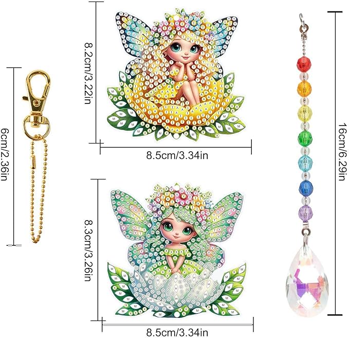 LazyFold 2 Pcs Diamond Painting Wind Chime Kits,Flower Fairy DIY Diamond Art Painting Wind Chime Kits Crystal Art Suncatchers for Adults Home Garden Window Craft Gift