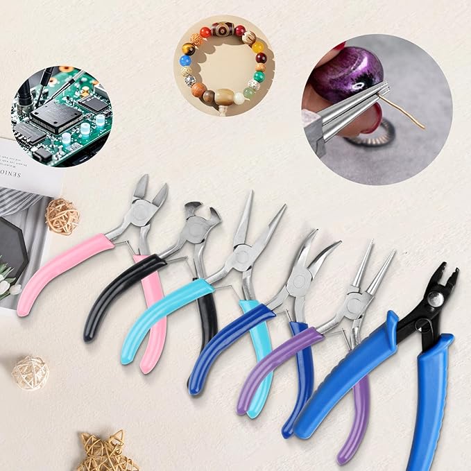 6 pcsjewelry pliers set, include needle round bent nose zipper wire cutter looper jewelry pliersset, wire wrapping tools for jewelry making repair diy arts and crafting, jewelers pliers set
