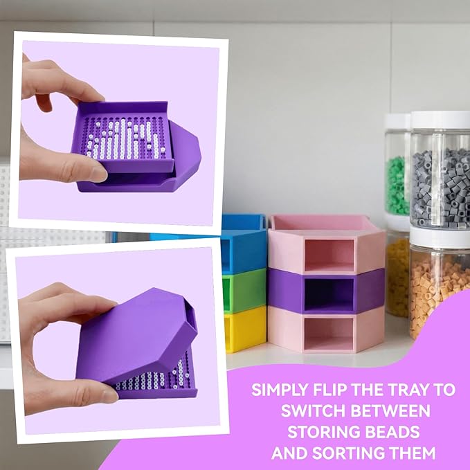 3 Pcs 2.6mm Mini Fuse Beads Picking Tray Kit, Efficient Sorting Tools with Effortless Beads Recovery, User-Friendly for Iron Bead Beginners (Transparent Purple,Pink,Purple)