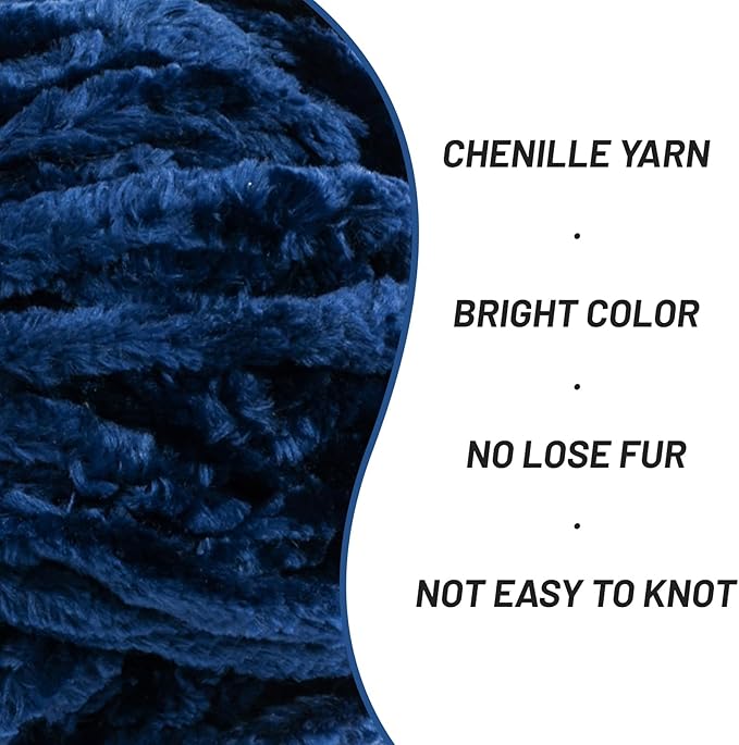 Fuzzy Chunky Chenille Yarn for Crocheting，Soft Plush Yarns for Hand Knitting，Bulky 100 g（49.2 yd） Baby Blanket Yarn for Crocheting Amigurumi，Crochet Fluffy Velvet Yarns (Navy Blue)