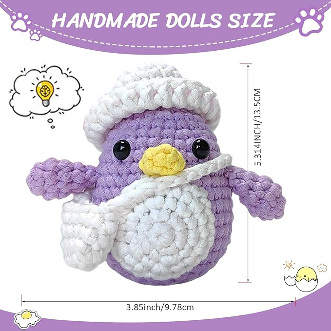 Wadukud Purple Penguin Crochet Kit for Beginners, DIY Crochet Animal Kit for Adults, Crochet Starter Kit with Step-by-Step Video Tutorials, Easter Basket Stuffers Easter Craft Gifts for Girl Kids