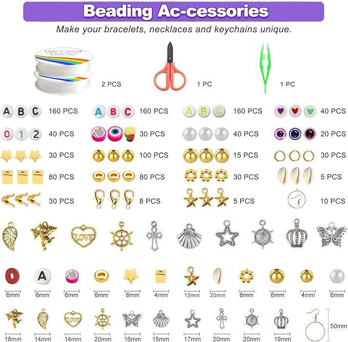 Redtwo 46000 Pcs Clay Beads Friendship Bracelet Making Kit, 192 Colors 9 Boxes Flat Polymer Clay Heishi Beads Set for Jewelry Making with Letter Bead Elastic String, Gifts for Girls 8-12