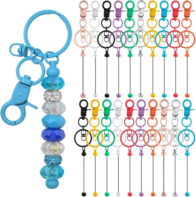 40 Pcs Beadable Keychains Bulk Kit – DIY Keychain Making Supplies with Metal Blanks for Crafts, Jewelry, Charms, Custom Projects – Blank Chain Bars for Beaded Keychain Design (Multicolor)