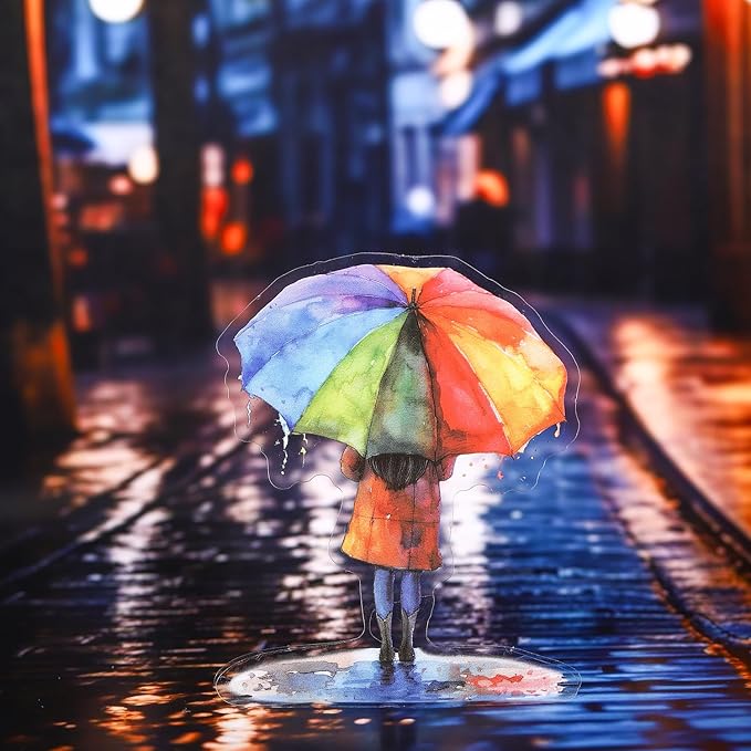 TIAMECH Walk in Rain PET Stickers - 90 Pcs Rainy Girl & Raincoat Umbrella Design, Waterproof Sticker for Journaling & Scrapbooking, Junk Journal Supplies, Ephemera & DIY Crafts