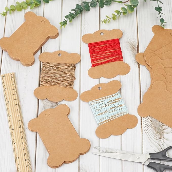 SUNNYCLUE 80Pcs Embroidery Thread Cardboard Bobbins Floss Bobbin Holder Kraft Paper Spool Camel Thick Cardboard Ribbon Storage Thread Wrapping Cards for Thread Cross Stitch Craft DIY Sewing Storage