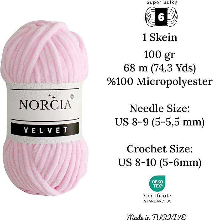 Soft Velvet Yarn Chenille Yarn for Crocheting Super Bulky (100g-3.50oz) (68m-74.3 yds) Baby Blanket Yarn for Knitting Amigurumi Yarn for Crochet Weaving Craft (Baby Pink, 1 Skein)