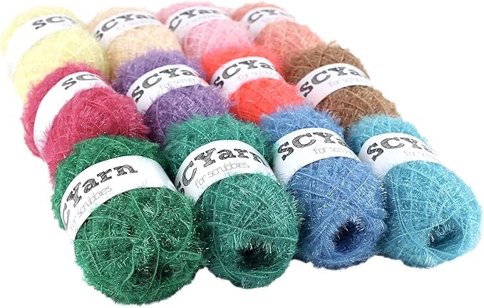for Scrubbies 12 Skeins Bonbons Yarn Assorted Colors 100% Polyester for Dishcloths Crochet and Knitting Project - Total 984 Yards Craft Kit (Pastel)