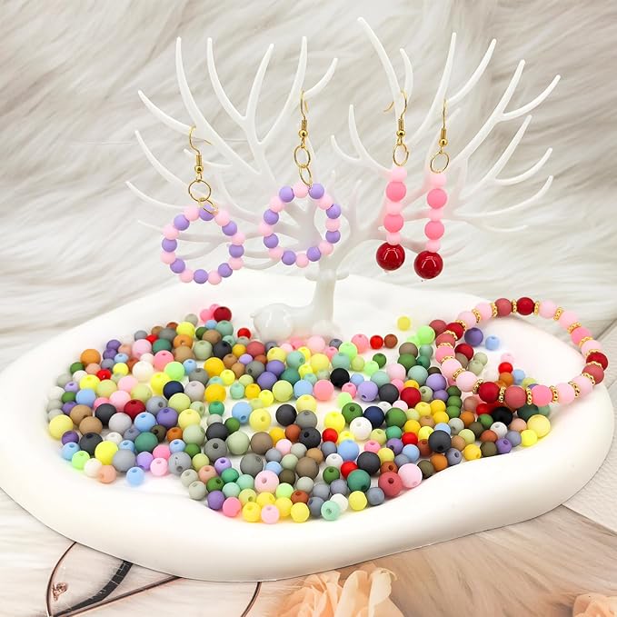 840Pcs 8mm Matte Acrylic Round Beads for Jewelry Making, 28 Colors Frosted Round Bead for Bracelets Making Kit Candy Color Plastic Bubble Gum Beads Pastel Loose Bead Bulk for DIY Necklace Crafts