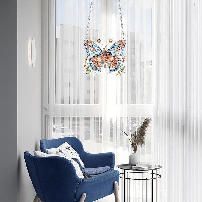 Butterfly Diamond Painting Pendant Kit for Adults, DIY Acrylic Special Shaped Rhinestone Diamond Art Hanging SunCatcher, Window Wall Door Decor for Home Garden, Valentine’s Day Birthday Gift