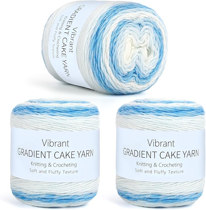 Aeelike Gradient Yarn for Crocheting, 3 Skeins Cake Yarns 100g (3.52 oz) 245m (267 Yards) # 3 Light Weight Super Soft Ombré Yarns for Making Blanket Scarves Sweaters, Blue White Gradient