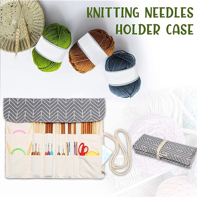 Teamoy Knitting Needles Holder Case(up to 14 Inches), Rolling Organizer for Straight and Circular Knitting Needles, Crochet Hooks and Accessories, Gray - NO Accessories Included