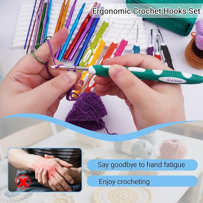 Hobekoee 23 Sizes Crochet Hooks Set with Case,2mm-10mm Ergonomic Crochet Needles for Arthritic Hands,Complete Crochet Kit for Beginners and Experiencer