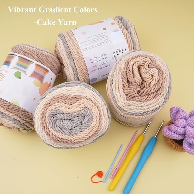 Ombre Cake Yarn for Crocheting 4PCS Gradient Yarn Cake-4x100g 45% Cotton 55% Acrylic Rainbow Cotton Yarn for Knitting,Shawls,Blankets,Scarves,Garments(Brown)