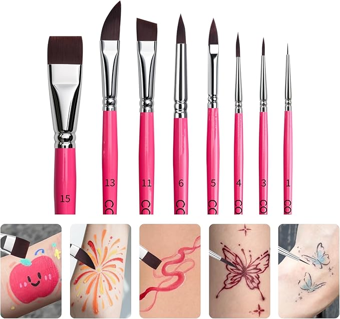 Face Paint Brush Set, 8pcs Artist Brushes for Body Face Painting,Acrylic Painting Watercolor Oil Gouache – Perfect for Artists, Performers, Party Makeup
