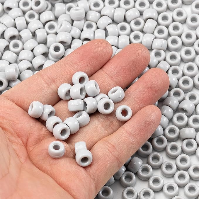 Gxueshan 1000 Pcs Acrylic Pony Beads 6x9mm Gray Bulk Plastic Beads for Bracelets Making Kandi Beads