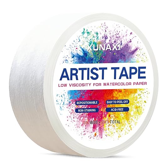 1 Pack Art Tape, Artist Tape for Watercolor Paper Low Tack White Painters Tape for Drafting Art Painting Canvas Framing Acid Free Masking Tape-2IN Wide 99FT Long Total