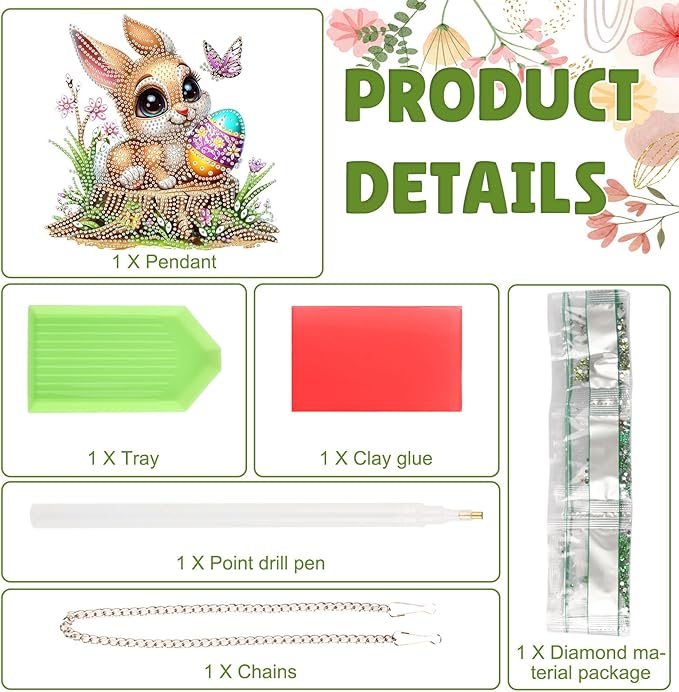 DOMROM Rabbit Diamond Art Hanging Kit for Adults, Easter Special Shaped Crystal Diamond Painting Rabbit Pendant, DIY Diamond Art Suncatcher Animal for Home Garden Wall Decor Gift