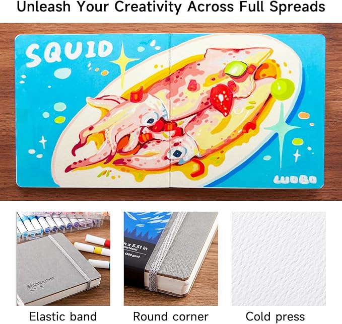 Shuttle Art Acrylic Paint Marker Journal - 30 Sheets 5.51x5.51 Watercolor Journal with 140LB (300 GSM) Watercolor Paper for Acrylic Markers & Watercolor