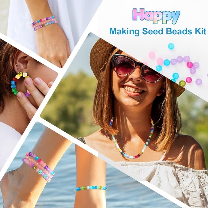 XSEINO About 1200PCS 6mm Glass Beads Bracelet Making Kit,24 Colorful Nature Series Colorful Crystal Beads for Bracelet and Jewelry Making and DIY Crafts,Friendship Bracelets