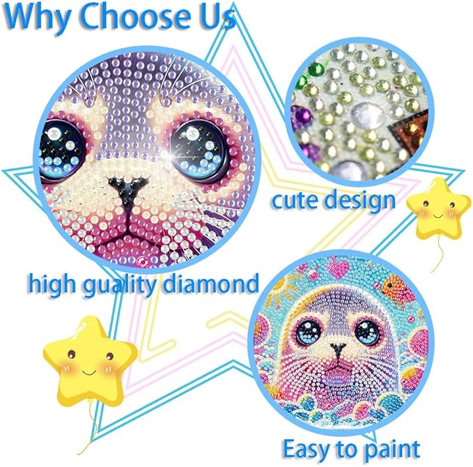 cdjlddww 4 Packs 5D Cartoon Diamond Art Kits for Adults, Cute Sea Animals Art Kit for Adults, DIY Full Round Drill Gem Art for Home Wall Decor Present 6X6 inch(Without Frame)