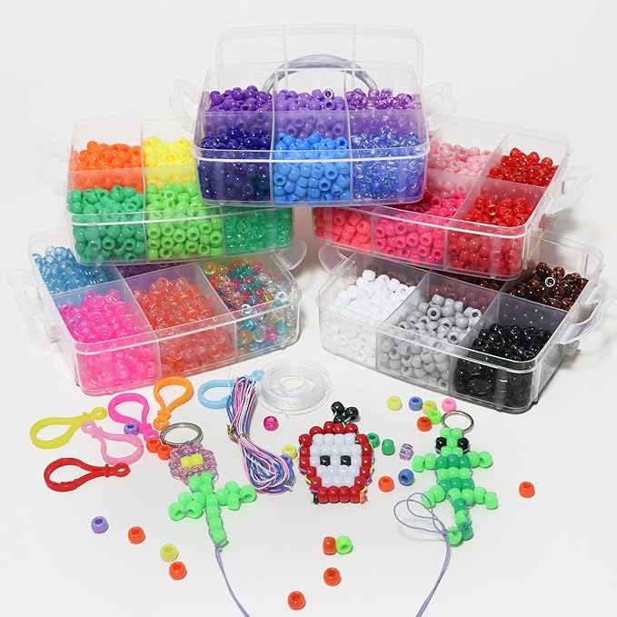 YMSDZHL 5600PCS Glow-in-The-Dark Pony Kandi Beads Keychain Making Kit, Friendship Jewelry Bracelet kit 30 Colors Hair Bead, Pets Art Crafts for Kids Beginners Birthday DIY Gifts