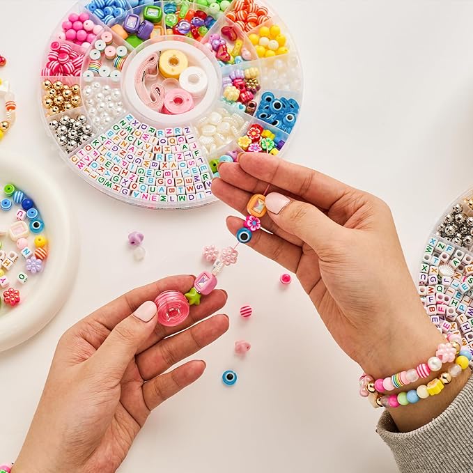 bead bracelet making kit-600pcs beads for friendship bracelet making kit multicolor bead letter alphabet stars heart ojo pony beads for diy necklace jewelry accessories christmas gift for kids girls