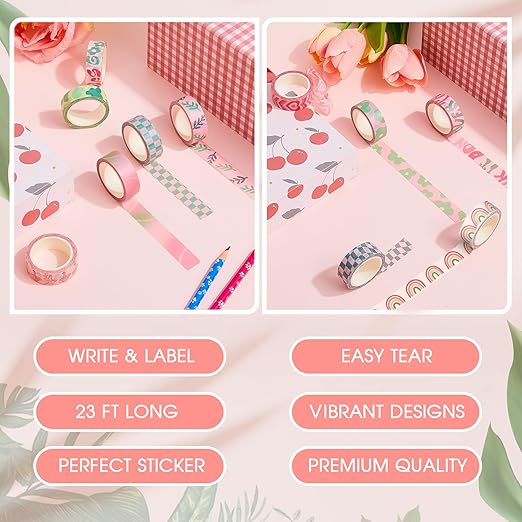 Henoyso 16 Rolls Cute Washi Tape Set Pastel Decorative Tape 15 mm Wide 7 Meters Long Washi Tape Stickers Cute Tape Bulk for Arts DIY Crafts Journal Supplies Planners Scrapbook Gift Wrap(Danish Style)