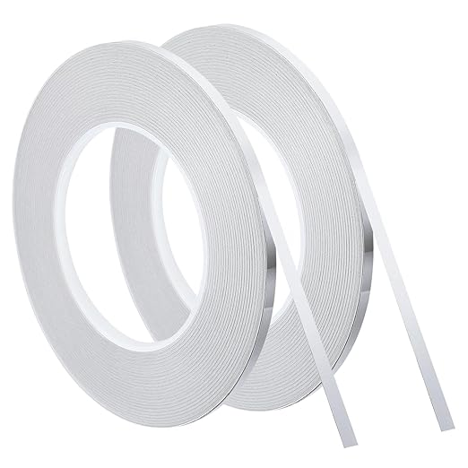 uxcell Metallic Tape, 0.19 in x 164 ft Self Adhesive Metalized Polyester Film Tape Waterproof Shiny Washi Tape for Walls Graphic Arts Gifts Wrapping Crafts Decoration, Gloss Silver, 2 Pcs