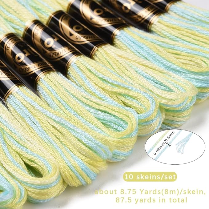 10 Skeins 87.5 Yards 6 Ply Champagne Gold Variegated Cross Stitch Floss Segment Dyed Embroidery Thread Gradient Friendship Bracelet String Bulk for Sewing Making Jewelry Needlecraft Knitting