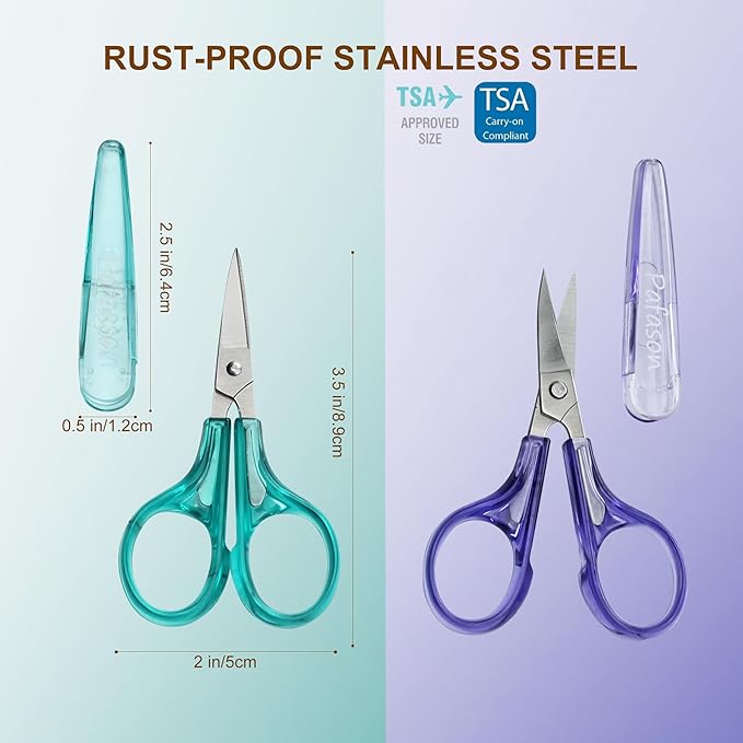 PAFASON Small Travel Embroidery Scissor Set Curved Straight Tip All Purpose for Quilting Sewing Knitting Crafting Cross Stitch Crochet Thread Yarn Paper Fabric Detail Multipurpose Cutting Safety Case