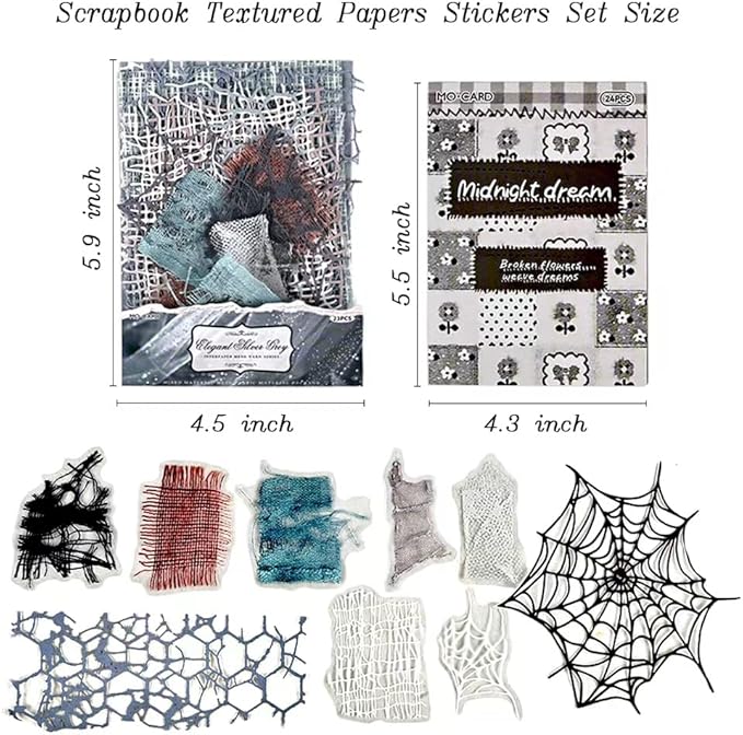 Diuhofart 47 Sheets Scrapbook Textured Papers for Crafts, Grey Theme Hollow Mesh Decorative Paper Sticker, Collage Materials for Junk Journaling Supplies, Scrap Book
