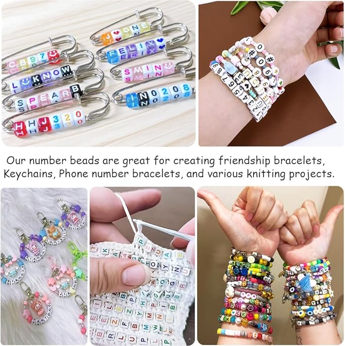 MIIIM 1000pcs Vowel Pony Letter Beads for Keychains Making (A, E, I, O, U), 4x7mm Round Letter Beads for Bracelets Making, Alphabets, Numbers (White and Black)
