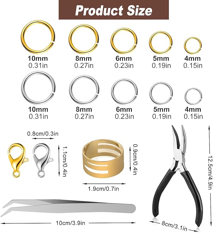 1200Pcs Silver and Gold with Pliers Jump Rings Jewelry Making Kit and Necklace Clasps Kit ，for Jewelry Making and Necklace Repair Supplies