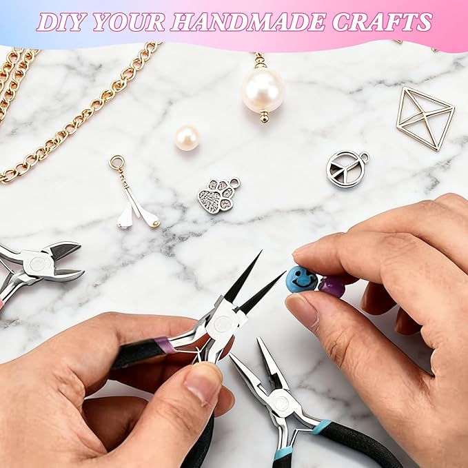 3Pcs Jewelry Pliers Set Jewelry Making Pliers Tools Kit Include Jewelry Making Needle Nose Chain Nose Round Bent Pliers Wire Cutter for Bracelet Beading Craft Jewelry Making Supplies (Black)