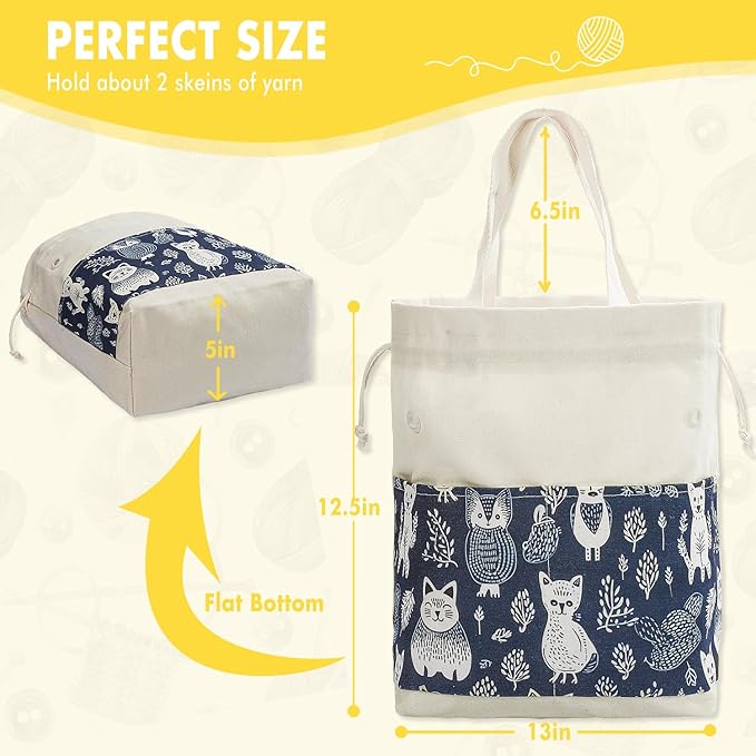 Crochet Bag, Handy Knitting Project Yarn Bag, Crochet Accessories Yarn Storage Organizer, Knitting Bags and Totes for Crocheting on The Go, 12.5x13x5''