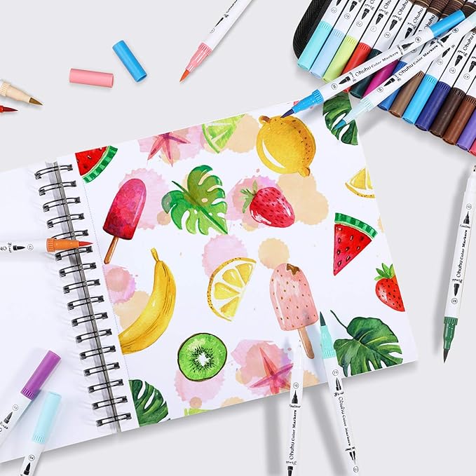 Ohuhu Marker Pads Art Sketchbook - 8.9" x 8.3" Portable Square Size -120 lb/200 gsm Drawing Papers - 60 Sheets/120 Pages - Spiral Bound Sketch Drawing Book for Alcohol Markers Christmas Gift