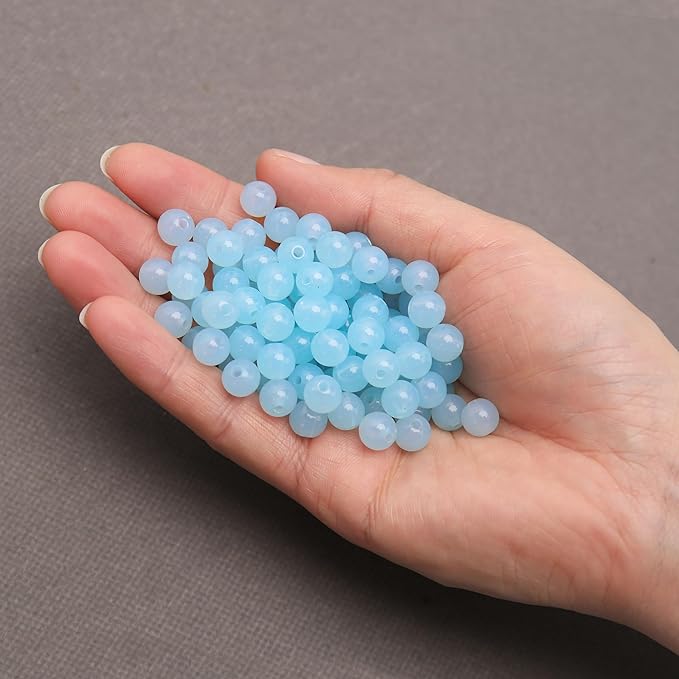 bonny boxx 500pcs 8mm jelly light blue acrylic round beads, smooth transparent acrylic balls, plastic resin gumball bubblegum chunky beads for necklace & bracelet making, crafting supplies