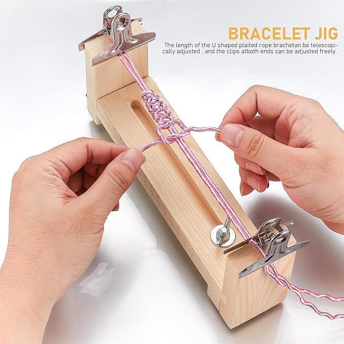 RUGLAMZHIP Wood Bracelet Jig, Wood Maker,Bracelet Tool Kit, Paracord Jig DIY Hand Knitting, Free Size Length,U Shape Clear Scale Kit with 2 Clamp
