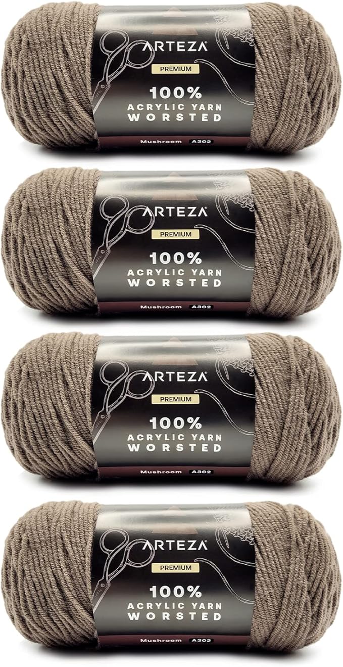 ARTEZA Acrylic Yarn for Crocheting, 4 x 200-g Skeins of Worsted Yarn for Knitting, Mushroom A302, Knitting & Crochet Supplies
