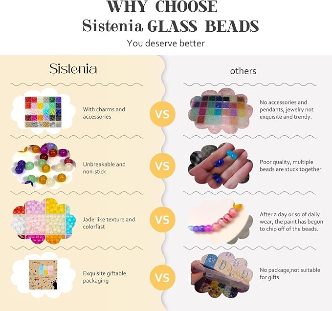 sistenia 6mm glass beads bracelet making kit 1400pcs, 24 colors crystal beads for jewelry making round beads diy crafts with spacer beads charms accessories
