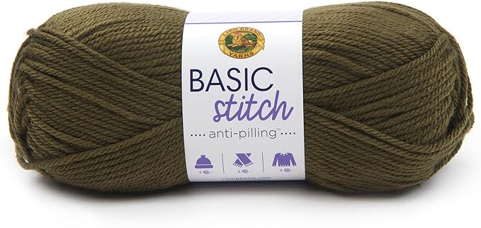Lion Brand Yarn Basic Stitch Anti-Pilling Knitting Yarn, Yarn for Crocheting, 1-Pack, Olive