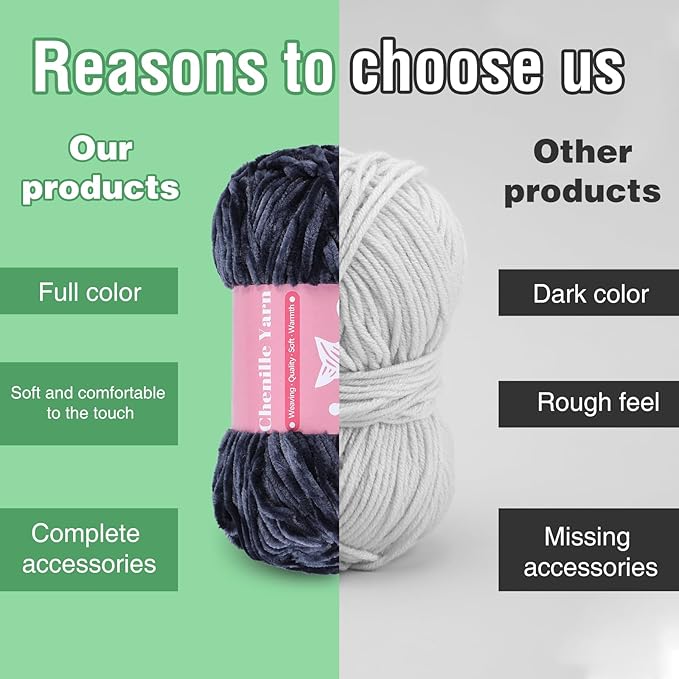 LUNARM Chenille Velvet Yarn for Crocheting Knitting, Soft Yarn for Making Blankets, Clothes, Pattern Knitting - 3*3.35oz,3*162yds (Blue Gray)