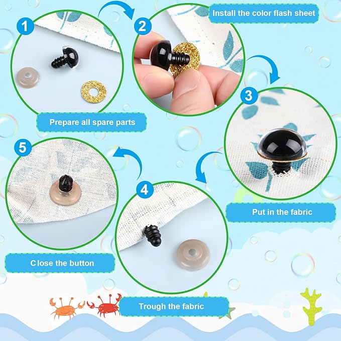 UPINS 180 Pieces 10-35 mm Large Safety Eyes with Washers for Amigurumi Stuffed Animal Plastic Craft Doll Crochet Eyes for DIY of Puppet, Bear, Toy Making Supplies (Assorted Colors)