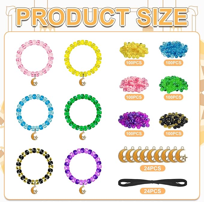 Cinrobiye 24 Set Ramadan Beaded Bracelet Kit DIY Eid Mubarak Jewelry Making Craft Set Moon Star Elastic Wristbands Islamic Holiday Party Favors Family Activity Gift