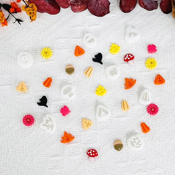 Xaekicr 10PCS Autumn Theme Polymer Clay Cutters Set – Fall Leaves, Pumpkin, Mushroom, Ginkgo – Clay Tools for Earrings, Jewelry, Crafts