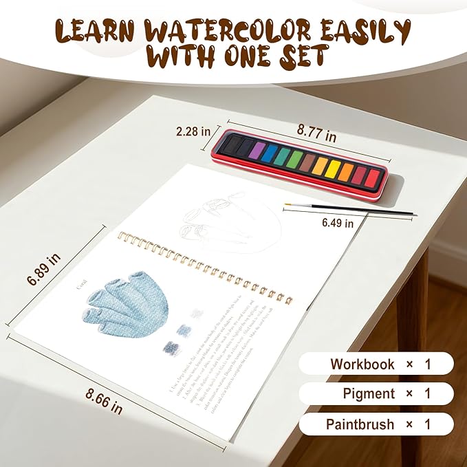 Watercolor Workbook for Adults, Beginner Friendly Watercolor Painting Kit Seaside Water Coloring Book, Nature-Themed Practice Art Gift Water Color Paint Book with Palette and Brush