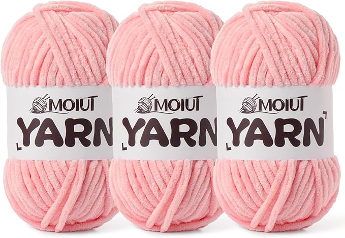 3 Pack Fluffy Chenille Yarn for Crocheting, Chunky Velvet Yarns for Crochet Amigurumi, Baby Yarn for Crocheting Soft Blanket, 262.4yds /10.5 oz Bulky Yarns for Crafts/Hats/Shoes/Socks (3 Pink)