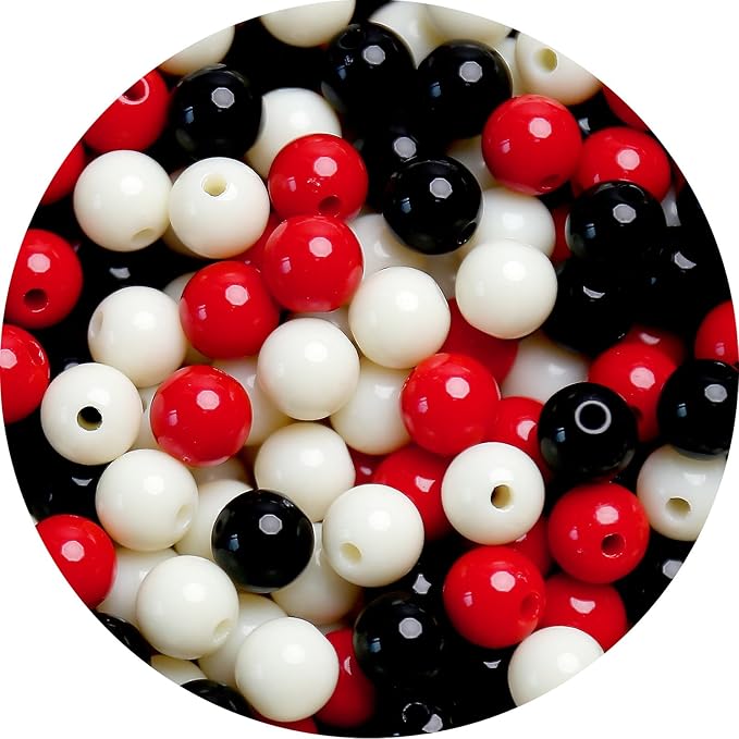 1000pcs 6mm mixed color acrylic round beads, assorted plastic gumball bubble gum beads with hole pastel loose beads bulk for jewelry diy making crafting supplies (red black series)