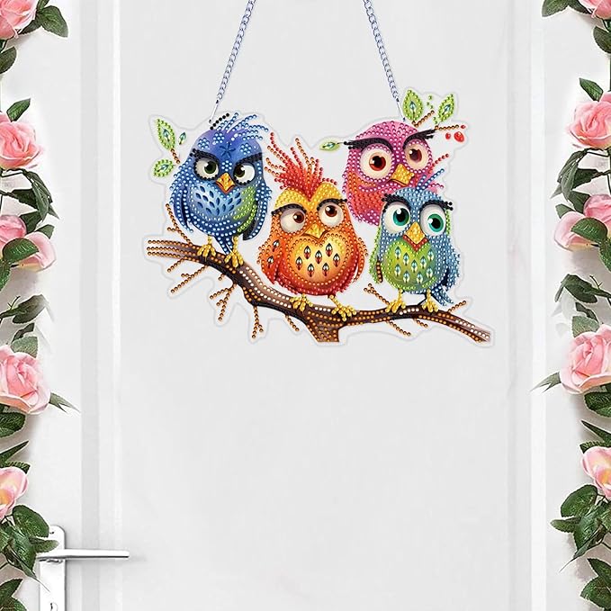 VODAPYC Bird Diamond Art Hanging Kits for Adults, DIY Double Sided Special Shaped Diamond Painting Window Pendant Ornament for Home Decor(Abstractly Bird-3)